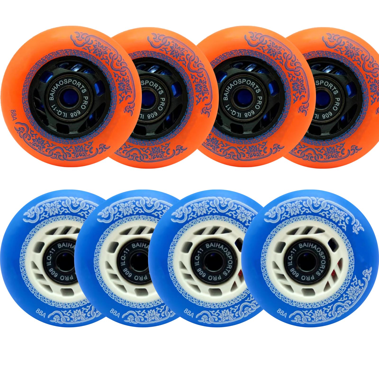 Genérico Ruedas para Patines En Línea Interior Exterior Ruedas de Repuesto En Línea de 72 mm 76 mm Y 80 mm Ruedas para Patines En Línea Cómodas de 88 A (Naranja 80 mm)