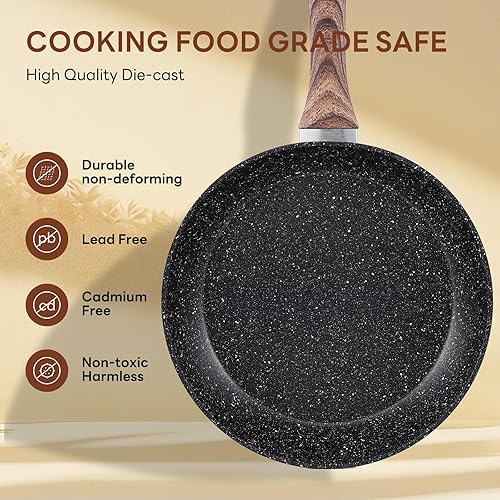 Miniatura 6 de Sweetcrispy Juego de 17 ollas y sartenes antiadherentes, juego de cocina no tóxico con asas que se mantienen frescas, negro natural