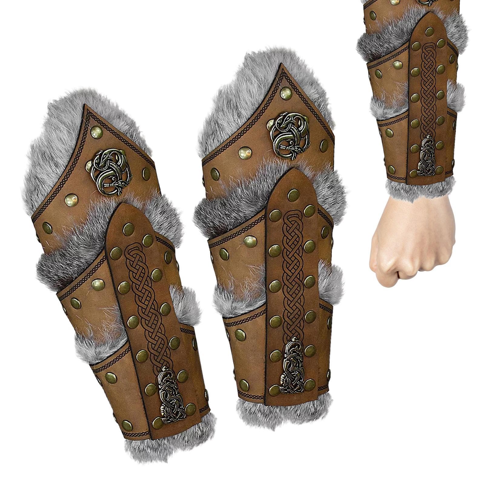 jiyun 1 Paire brassards, Médiéval Armure Brassards, Médiévaux Protège-Bras Punk Brassards en Cuir, Bracelet de gantelet médiéval, Poignet Gardes Bras Garde Tir à l'arc Brassards