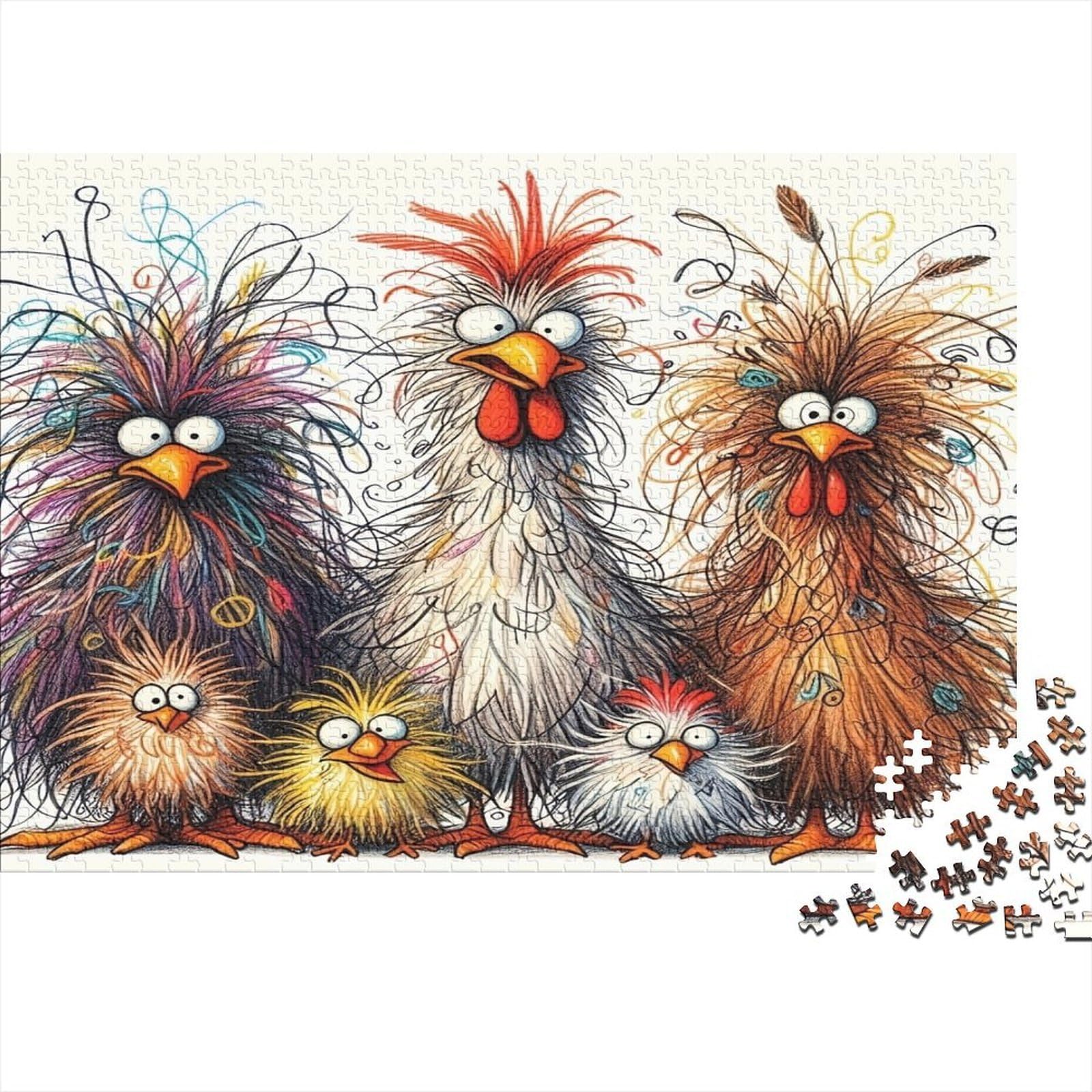 Funny Cartoon Chicken Group 1000 Pieces Puzzle For Adults Jigsaw Puzzles 1000 Pieces for Adults Colorful Animal Artwork Relaxing Focus Home Decor Gift 70x50cm/1000pcs
