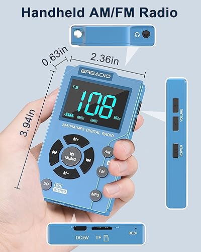 Miniatura 5 de Greadio Radios AM FM portátil con reproductor de MP3, la mejor radio de bolsillo de recepción, pantalla LCD grande y fácil de usar, estéreo de 6