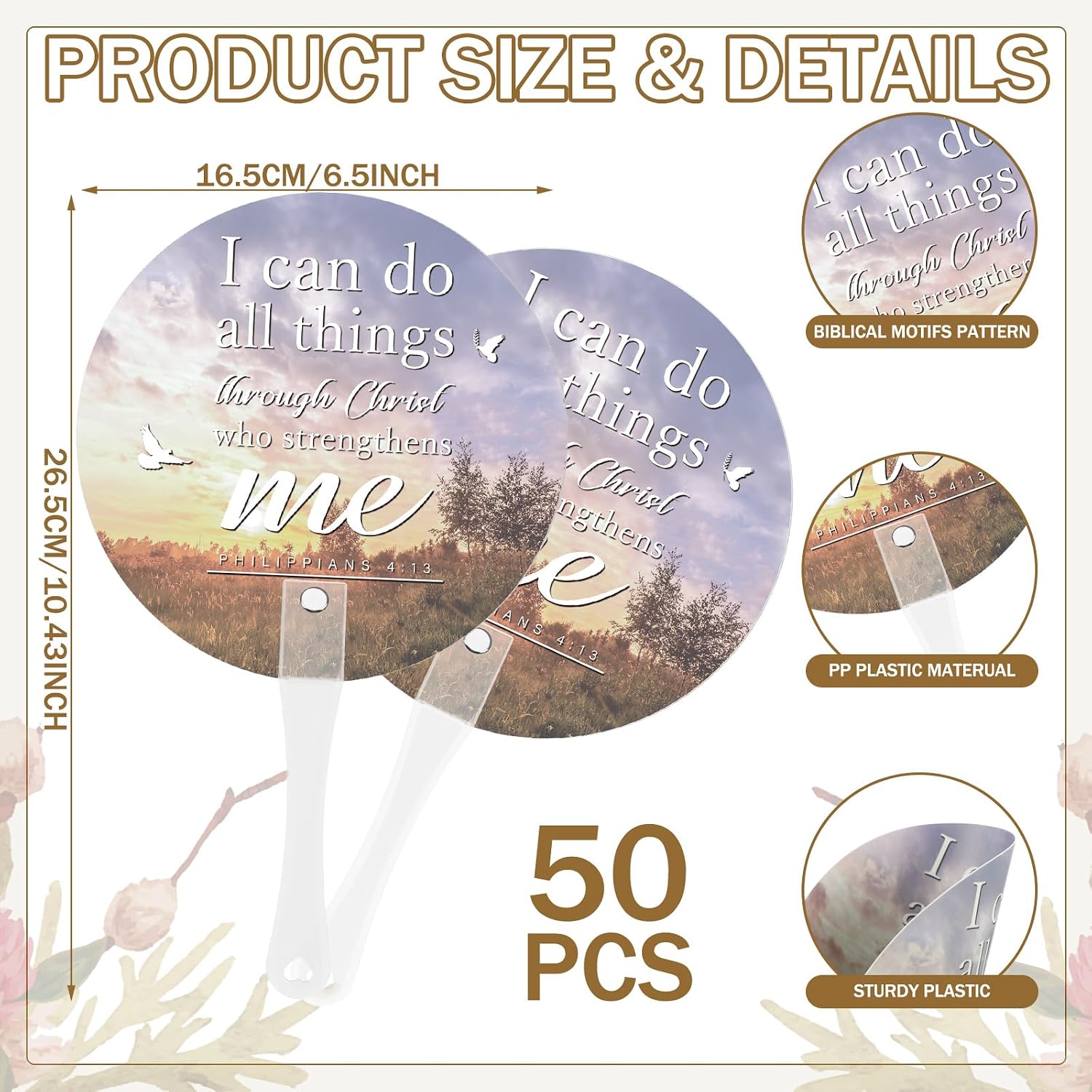 50 Pcs Church Fans Handheld Bulk Christian Inspiration Religious Gifts Bible Verse Scripture Hand Fans with Plastic Handle for Women Men Church Visitor Welcome Services(Sky)