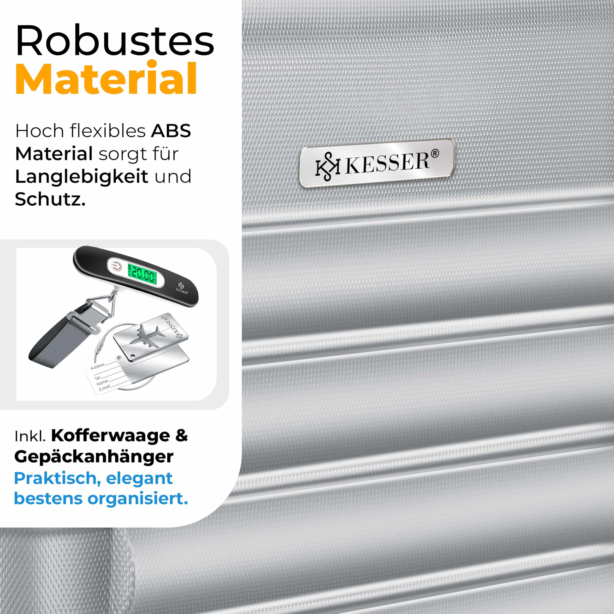 KESSER® Set de 4 Maletas rígidas, Juego Maleta Trolley Incl. báscula de Equipaje + Etiqueta de Equipaje Maleta rodante Cerradura 4 Ruedas ABS Carcasa rígida asa telescópica S-M-L-XL