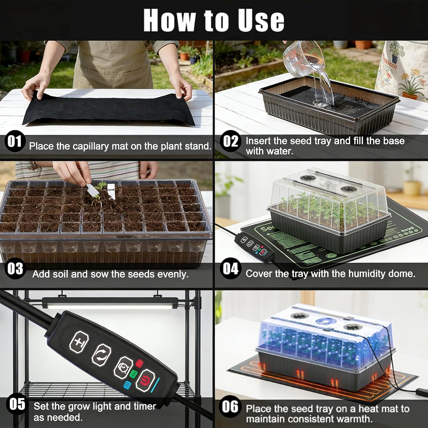 60 Cell Self-Watering Seed Starter Tray with Grow Light and Heat Mat,Seed Starter Kit,Humidity Domes,Auto Timer,Flexible Brightness Seedling Starter Trays for Seed Starting & Seeds Growing - Image 8