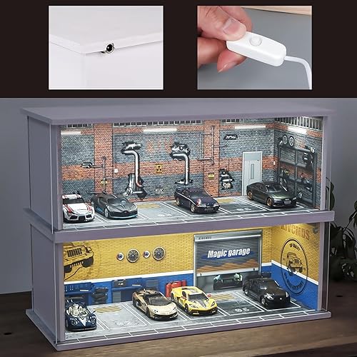 Miniatura 4 de kivcmds Vitrina modelo de coche a escala 164 para ruedas calientes, coches de cerillas, estacionamiento con luces (la escena de la tienda de