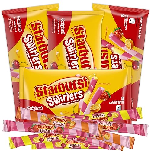 Starburst Swirlers - Dulces masticables de frutas palitos de caramelo envueltos individualmente sabores surtidos 2 en 1 paquete de 4 2 96 onzas
