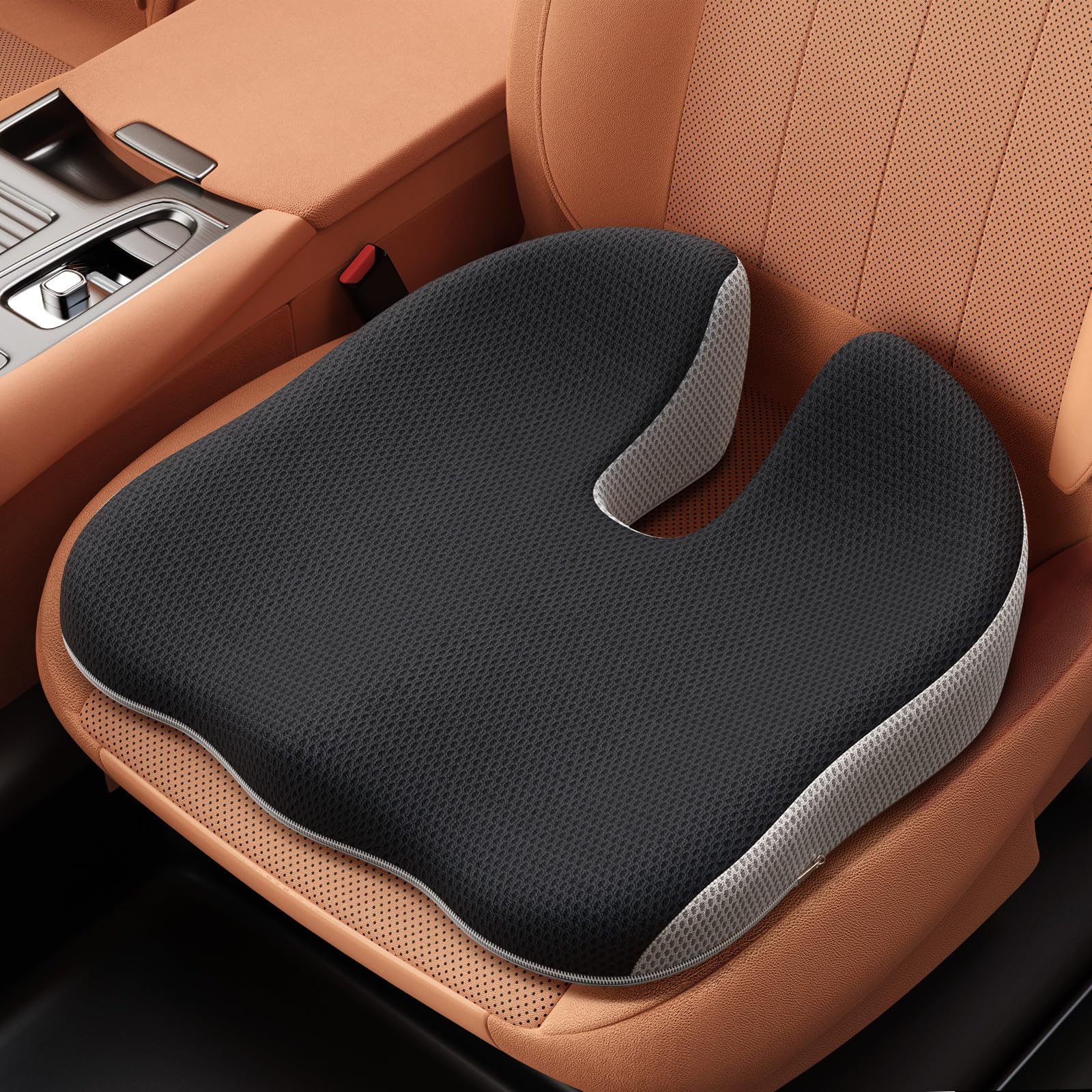 Benazcap Car Seat Cushion - Memory Foam Car Seat Pad - Sciatica & Lower Back Pain Relief - Car Seat Cushions for Driving - Road Trip Essentials for Drivers