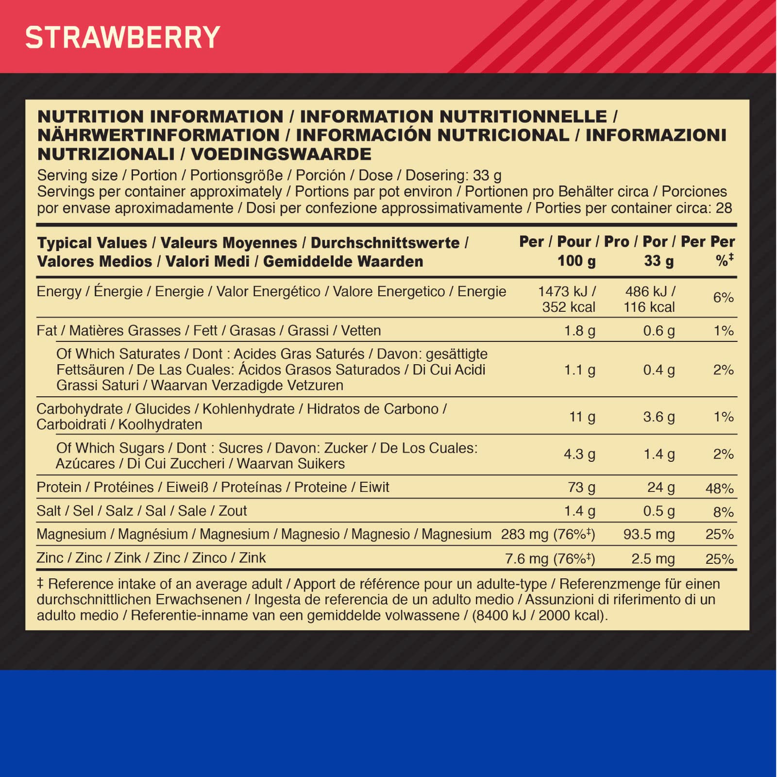 Optimum Nutrition Gold Standard 100% Casein Proteine di Caseina in Polvere a Rilascio Graduale Durante la Notte con Zinco e Magnesio Gusto Fragola 28 Porzioni 924g + Shaker