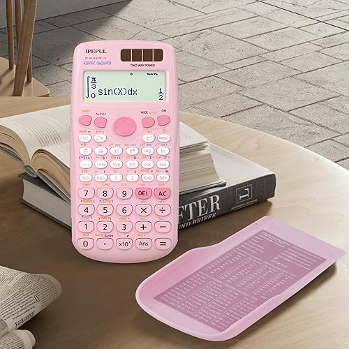 Miniatura 7 de Calculadoras científicas, calculadora de matemáticas iPepul Pink con función 417, batería solar y pantalla de 4 líneas, suministros escolares para