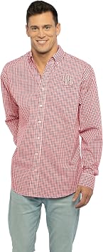 Vantage Apparel Mens Collegiate Easy-Care Long Sleeve Gingham Check Button Down Shirt, Houston Cougars, Red, X-Large