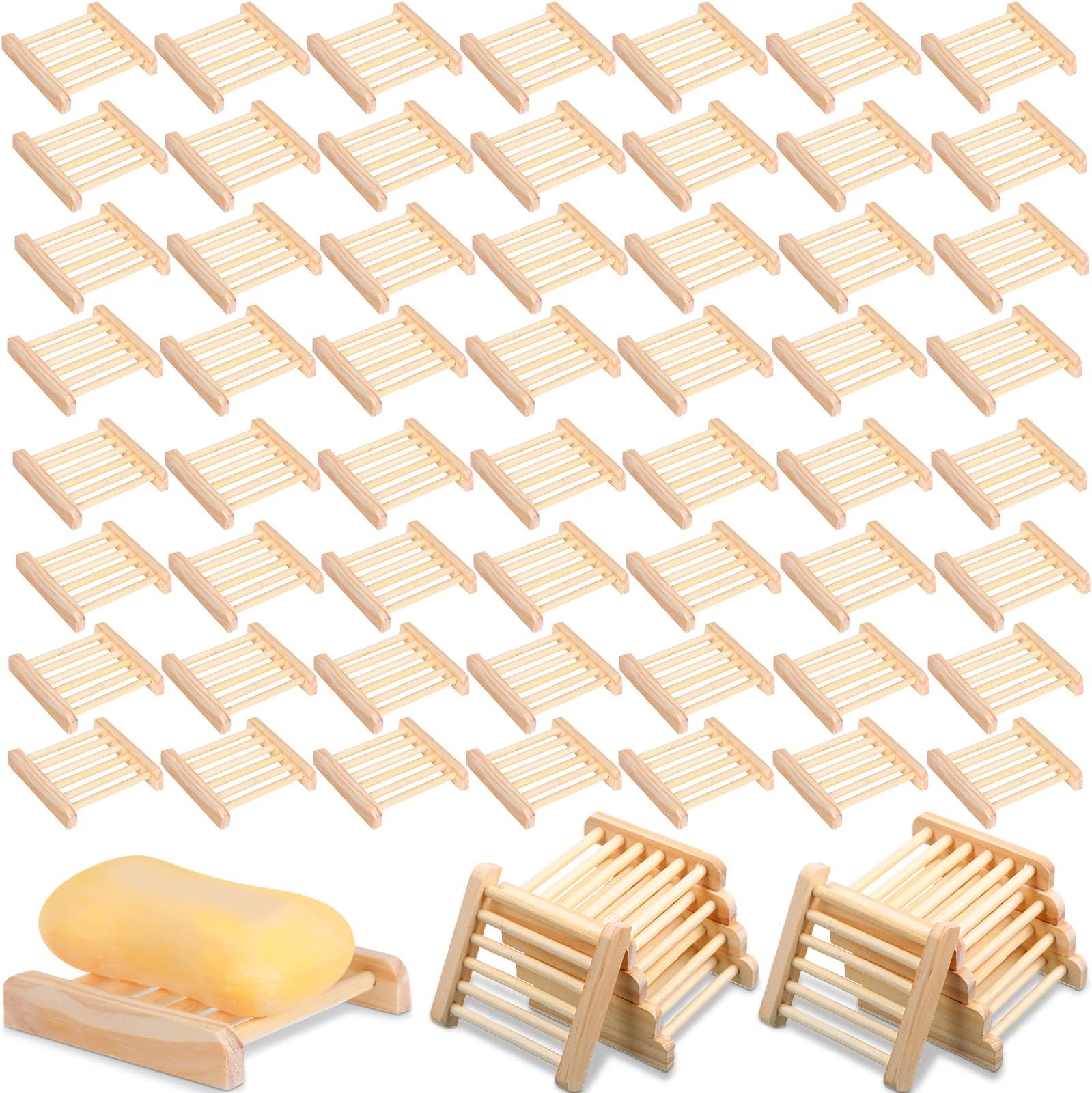 70 Pcs Bamboo Wood Soap Dish Bulk Bathroom Wooden Soap