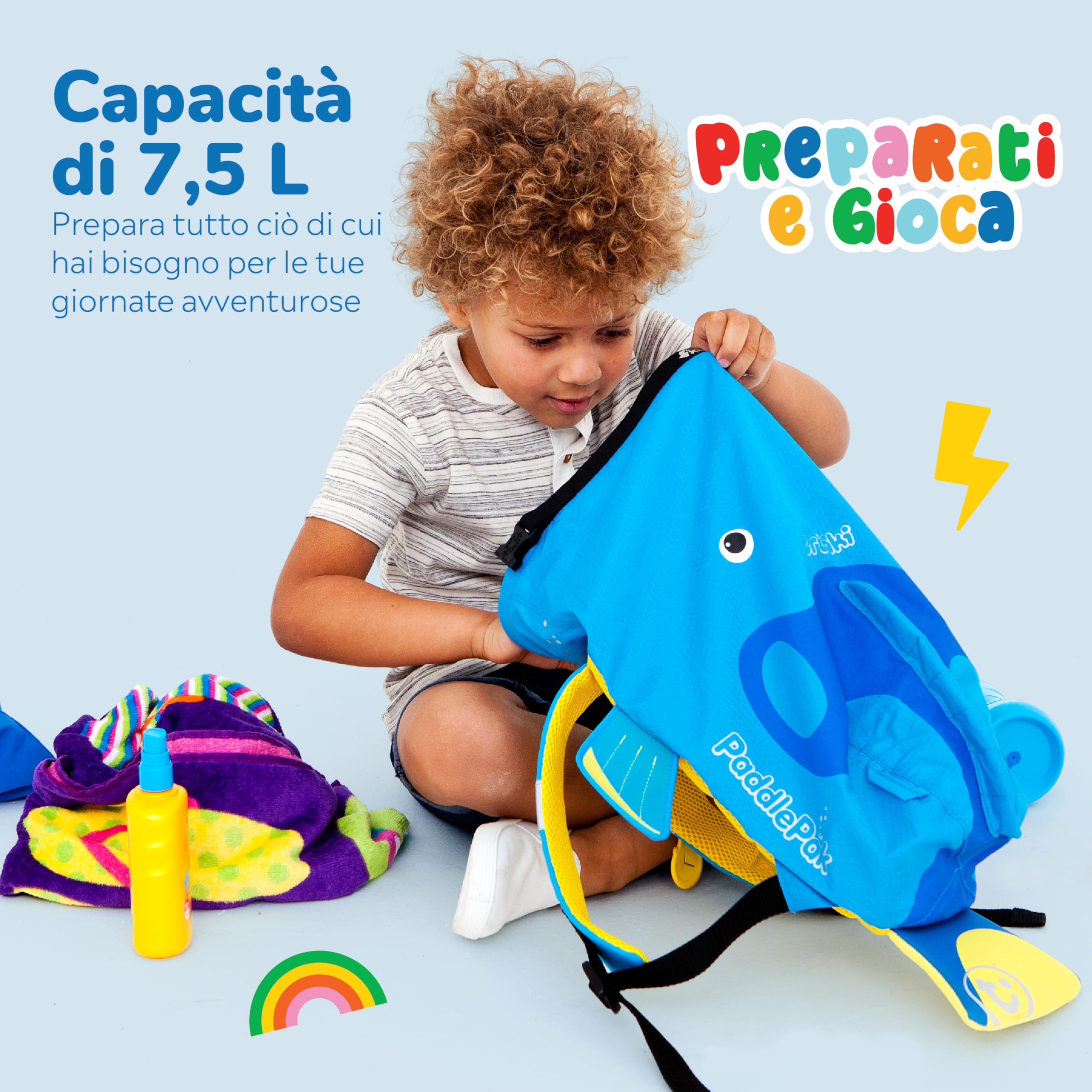 Trunki PaddlePak Dry Bag Borsa Piscina Bambini Impermeabile – Sacca Piscina Bambino – Sacca Zaino da Palestra per Bambini – Tang il Pesce Chirurgo (Blu)