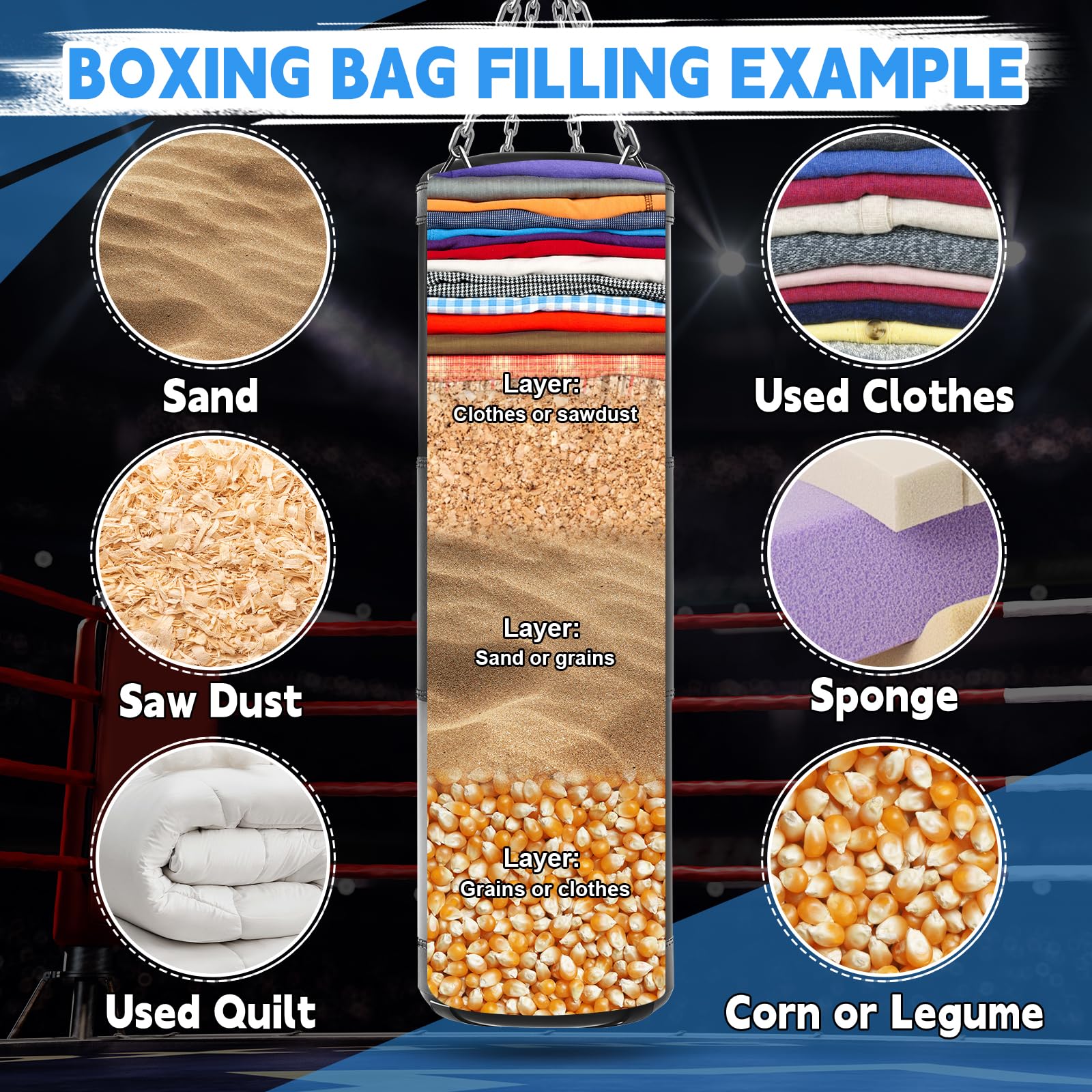 Boxsack Set Erwachsene Ninonly 120CM Schwere Boxsack mit Ungefüllt Boxsack Hängend,Reaktionsball,Boxbandagen für MMA Karate Kickboxing Boxen Home Gym Training (Ungefüllt)