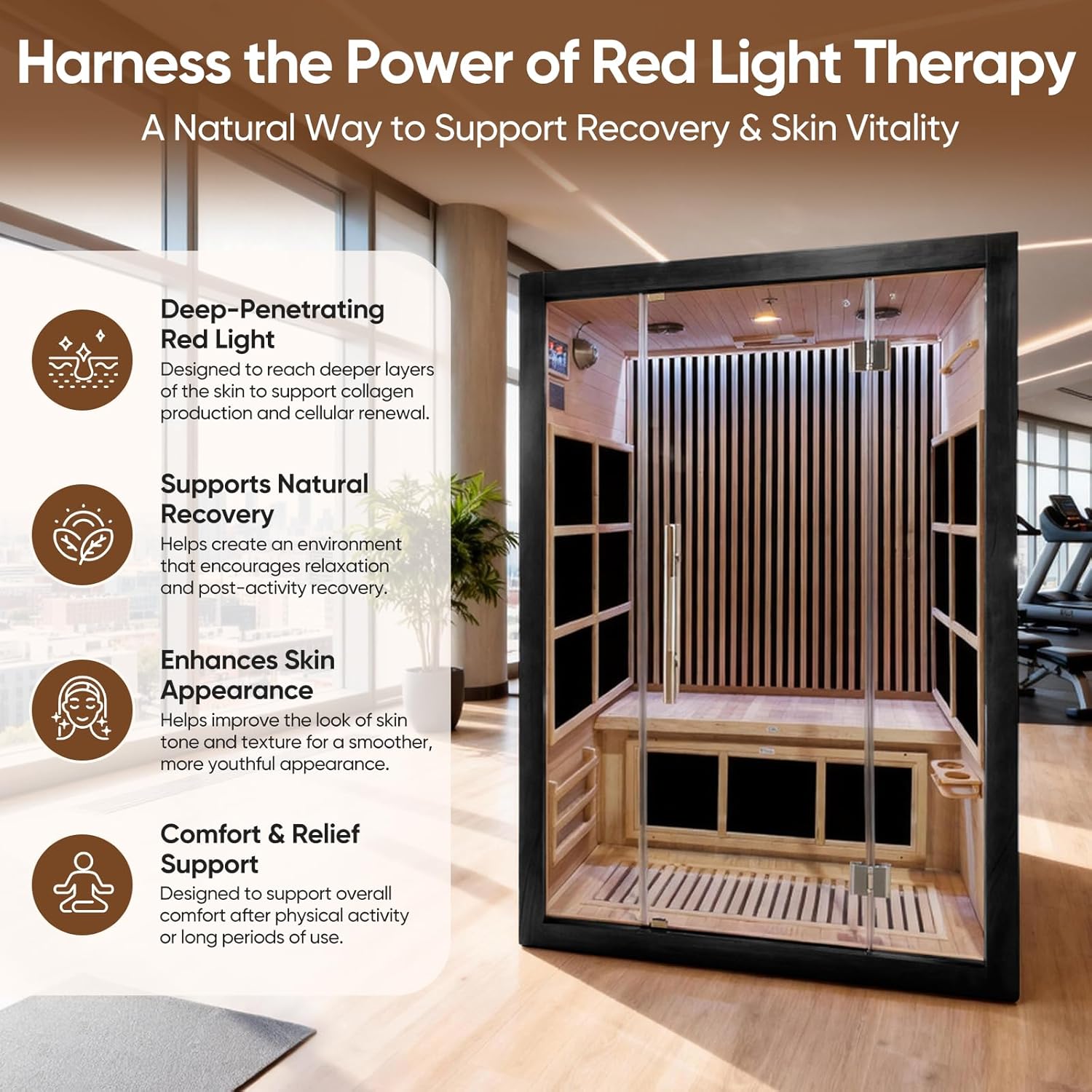 Vyre Sauna for 1-2 Person, Black – Low EMF FAR Infrared Home Sauna with Red Light Therapy and Bluetooth, Made from Canadian Hemlock Wood, 120V