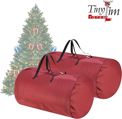 Miniatura 15 de Tiny Tim Totes Bolsa de almacenamiento para árbol de Navidad, lona redonda de alta calidad, se adapta a árboles de hasta 12 pies, color rojo