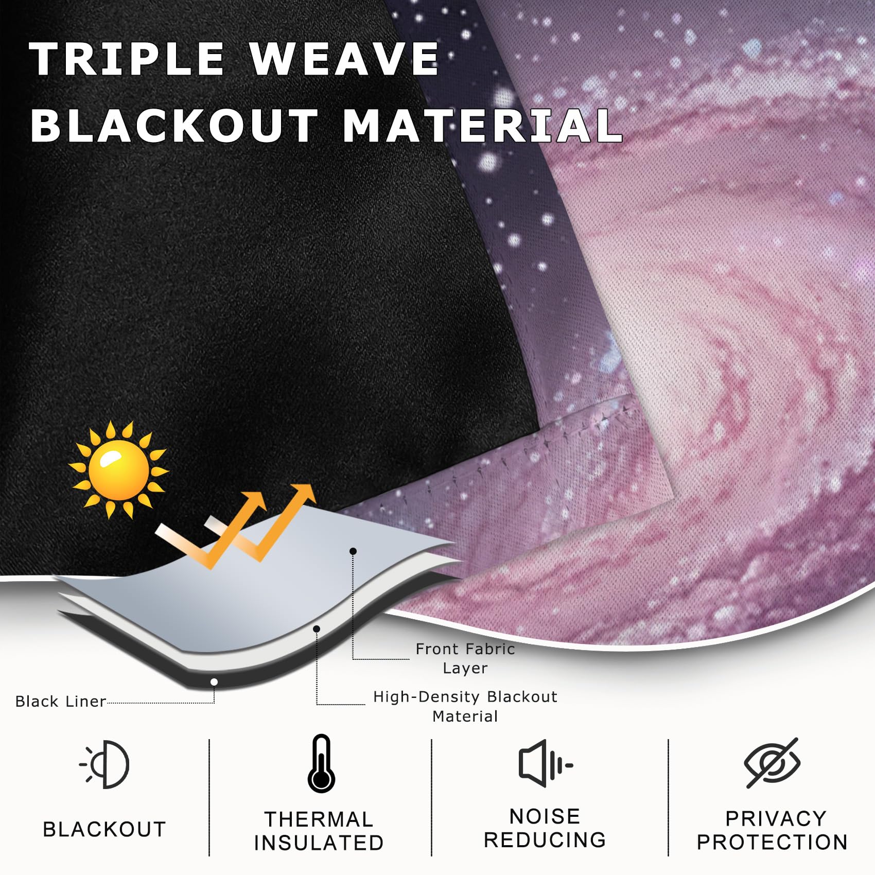 Galaxy Vorhänge Wohnzimmer Blickdichte Sternenhimmel Weltall Motiv Gardinen mit ösen Thermo Vorhang Gegen Kälte Verdunklungsvorhänge für Schlafzimmer Fenster 2er Set H 137 x B 117 cm