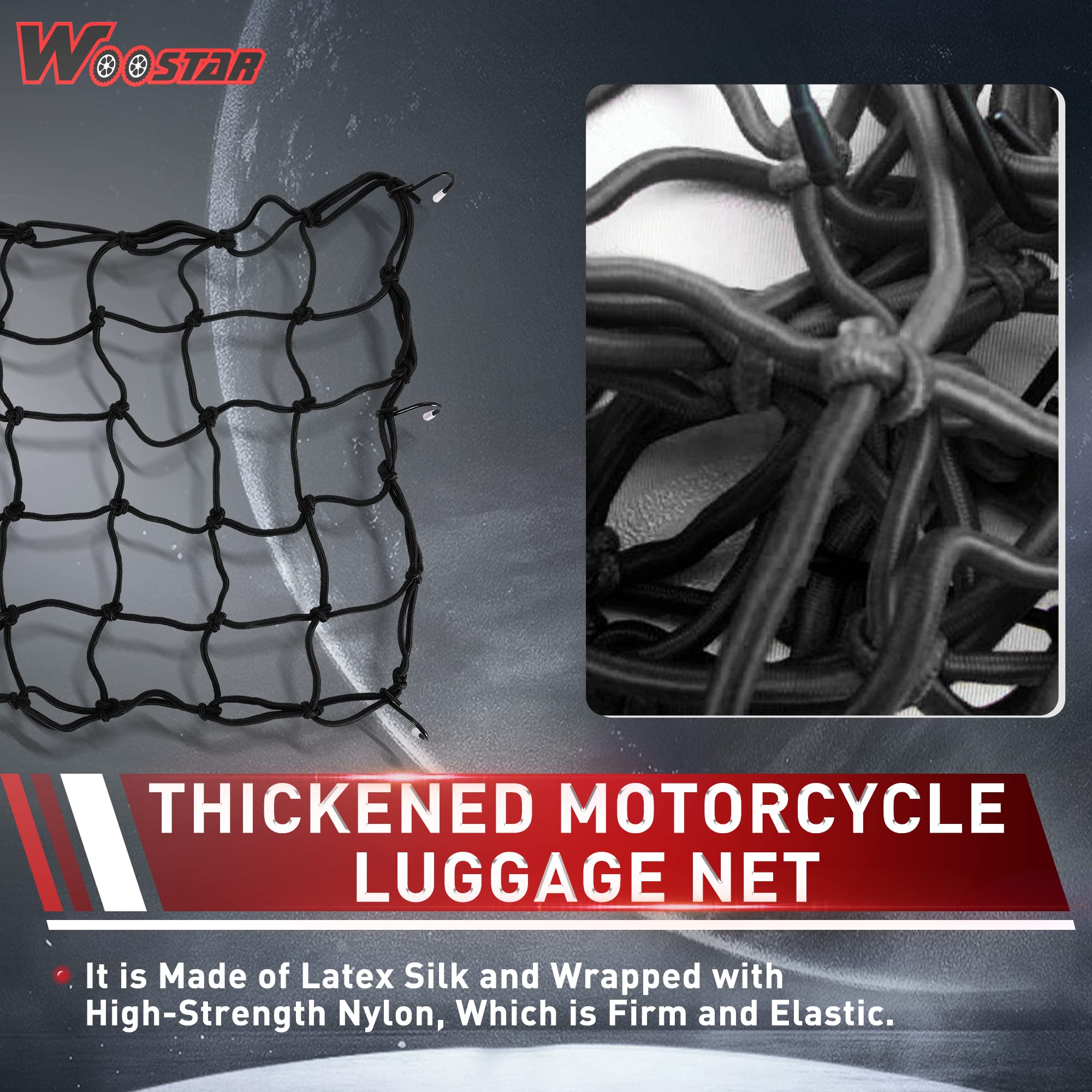 WOOSTAR Gepäcknetz Motorrad - 40x40 Cm Mit 6 Haken, Elastisch & Robust Für ATV, Quad, Roller