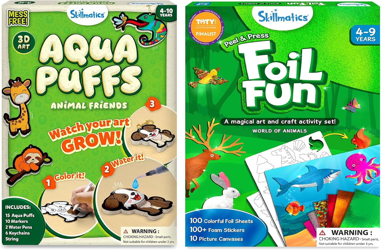 Skillmatics Aqua Puffs Animals & Foil Fun Animals Bundle, Mess-Free Art for Kids, DIY Craft Kits, Creative Activity, Gifts for Ages 4, 5, 6, 7, 8, 9, 10