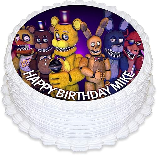 Cakecery Five Nights at Freddy's - Decoración comestible para tartas con imagen personalizada, hoja de cumpleaños, decoración de fiesta, redonda