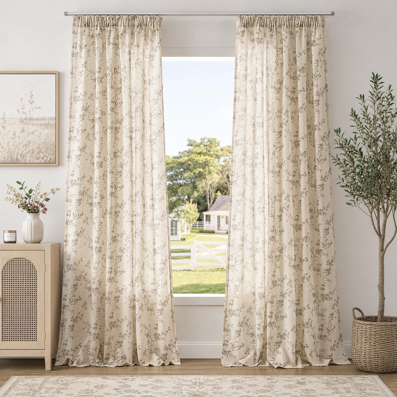 TOPICK Cortinas para Salón de Lino Modernas 2 Piezas 140An x 260Alcm Marrón | Cortinas para ventanas translúcidas con cinta fruncidora de dormitorio, cortinas de estilo rústico, bohemio, para Privacidad