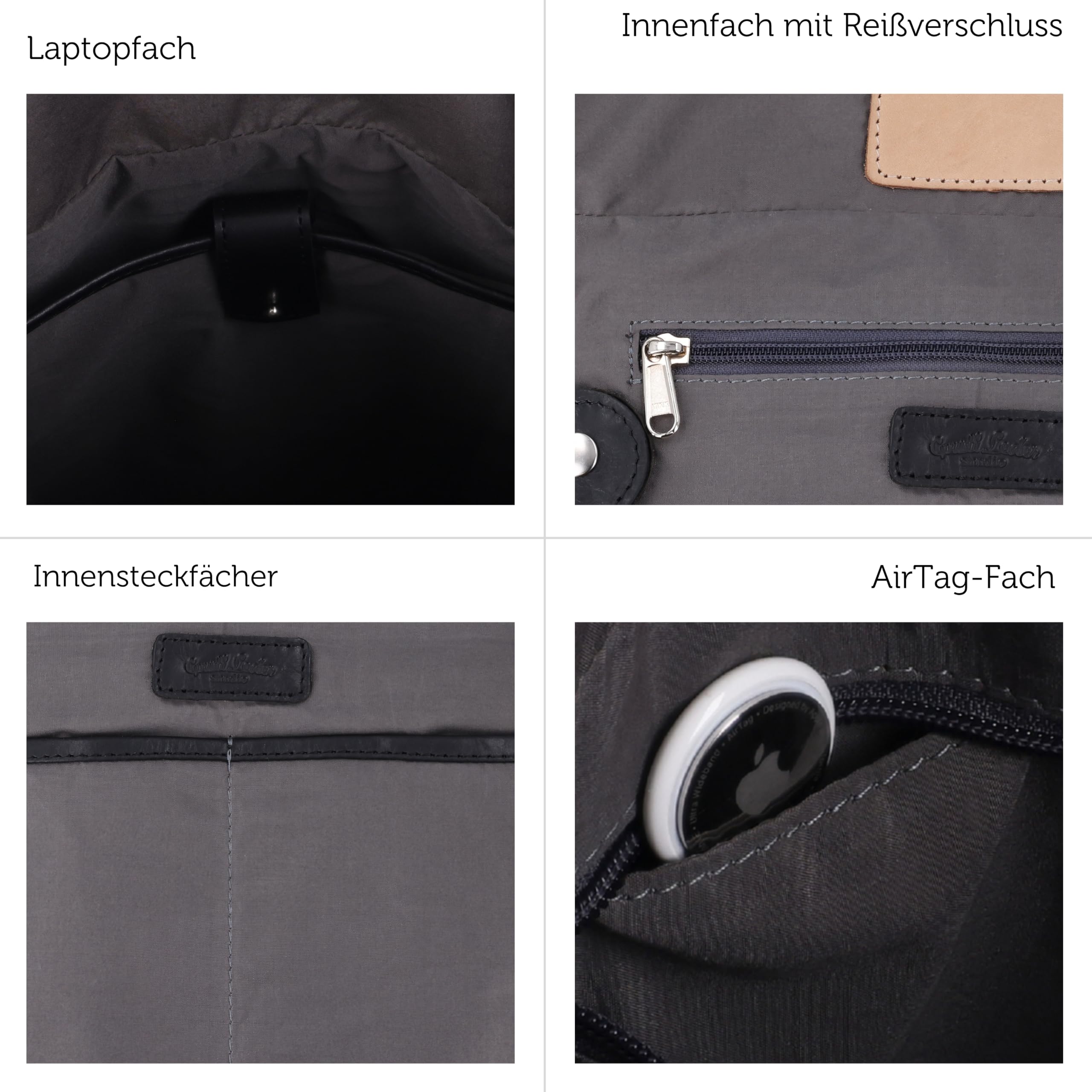 Gusti Leder Rolltop-Rucksack Bendik, Schwarz, Rindsleder, Laptopfach, AirTag-Fach, 9x61x41 cm