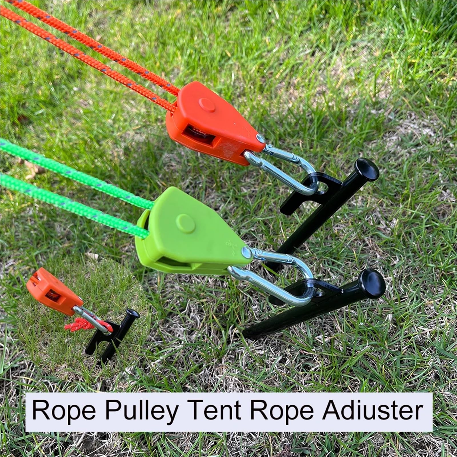 4Pcs Camping Seil Zelt Einstellbare RopeTent Heringe Boden Nägel Set Tasche Mit Lagerung Pulley Spanner Ratsche für Camping und Outdoor(Green)