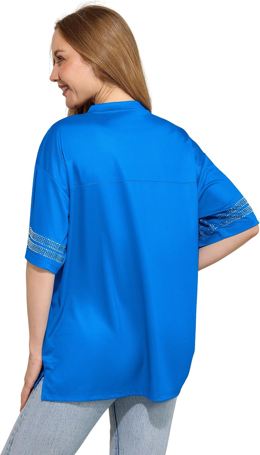 FOCO NFL Womens NFL Team Rhinestone Logo Oversized V-Neck Mesh T-Shirt - Image 2