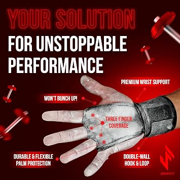 JerkFit WODies Gymnastics & Weightlifting Grips with Wrist Wraps 3 Hole Versatile Gym Gloves for Pull Ups, Gym Training & Cross Training Hand Grips Palm Protector for Men & Women