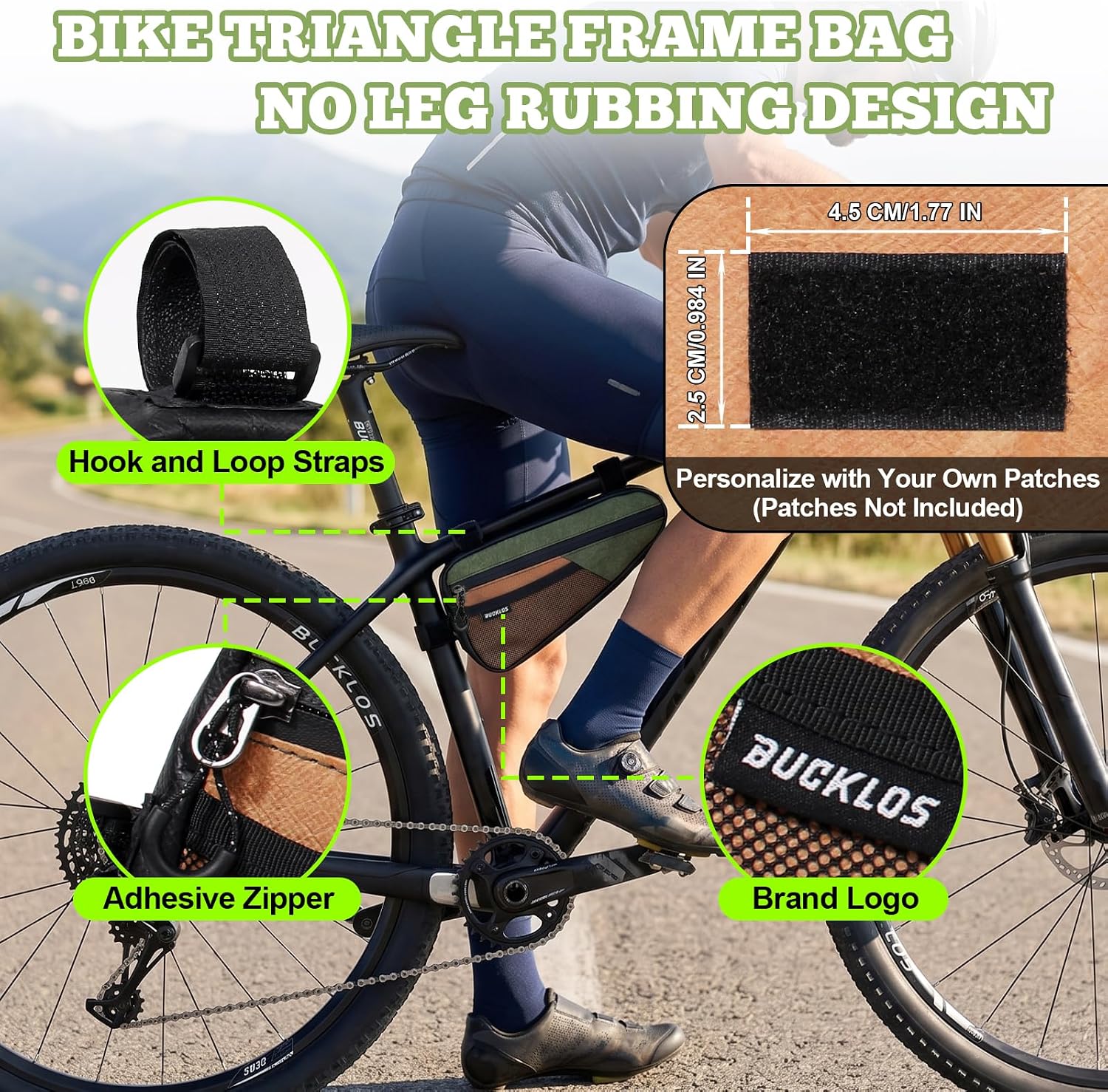 BUCKLOS Bike Frame Triangle Bag, 0.85L TPU Polyester Waterproof Bicycle Top Tube Bag, Strap-On Under Seat Storage Pouch with Sealed Zipper for Mountain Road Bike Cycling Accessories