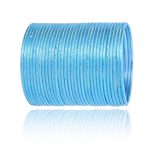 SANARA Glitter Work Glossy 32 Pcs Plain Bangles for Women & Girls (Surf, 2.8)