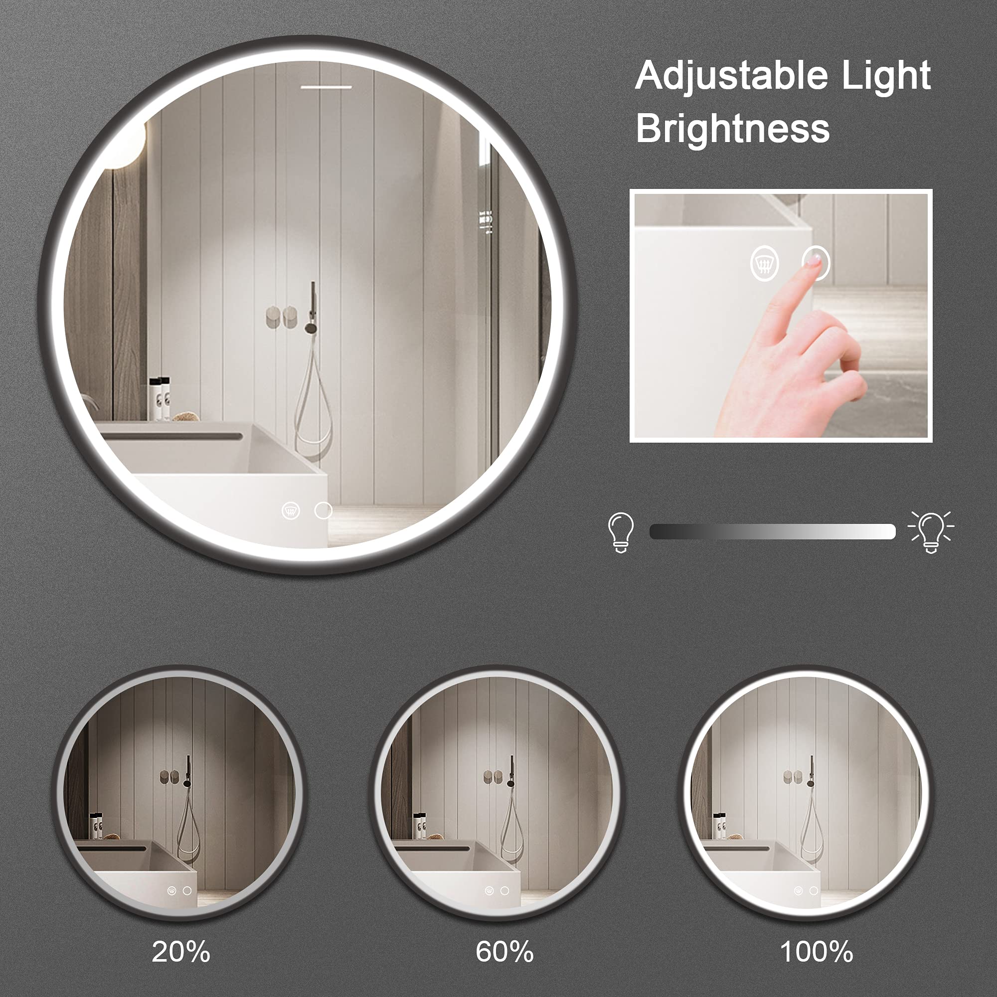 Keonjinn LED Round Mirror, 32 Inch Bathroom Vanity Mirror with Lights