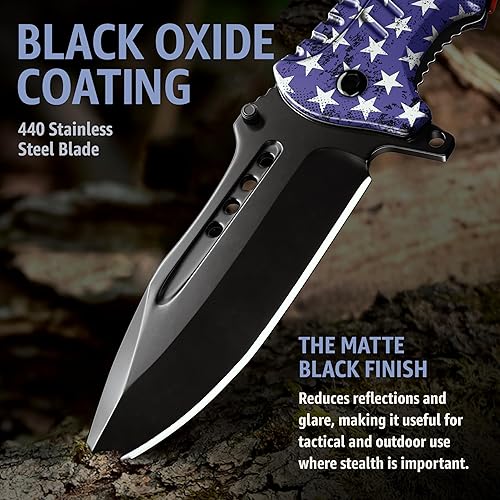 Miniatura 28 de Navaja de bolsillo con cuchillos plegables sostenidos por resorte, navajas tácticas militares EDC; mejor navaja para camping, caza, pesca, 1. Madera