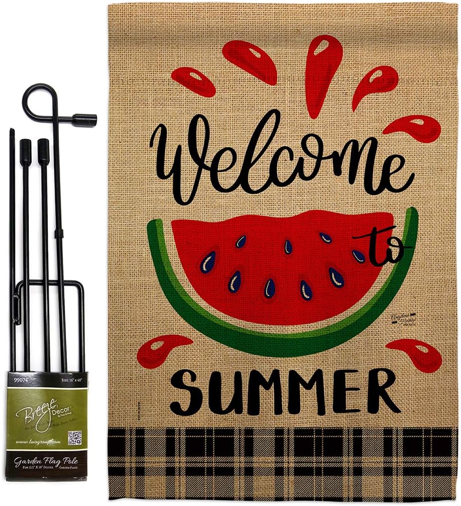 Watermelon Summer Burlap Burlap Garden Flag Summertime Fun and Sun Beach Pool Luau Tropical Party Season Outdoor Sunny Small Decorative Gift Yard House Banner Double-Sided Made In USA 13 X 18.5