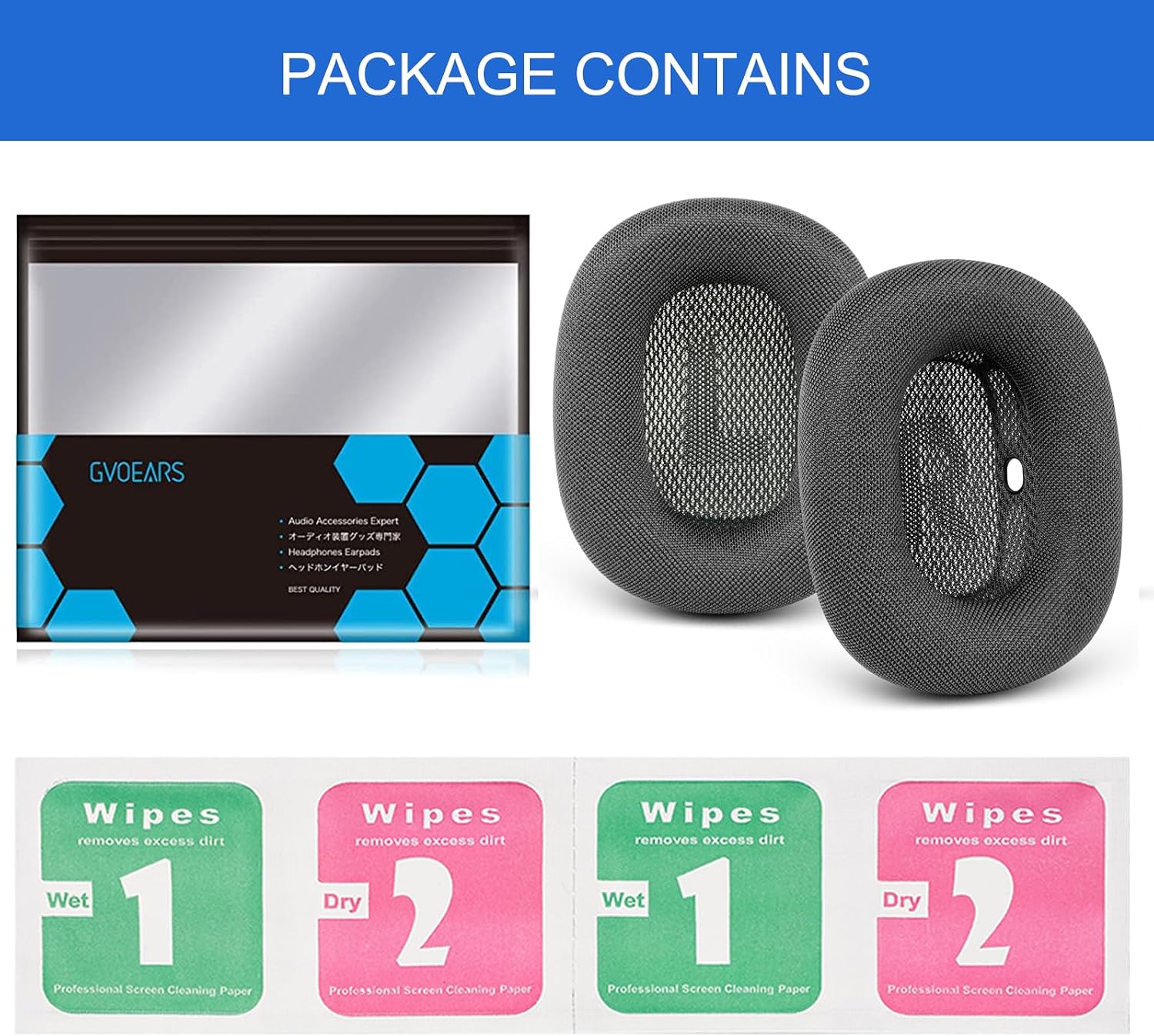 Ear Cushions for Apple AirPods Max, GVOEARS Mesh Material Earpads Replacement Cover for Air Pods Max Headphones with Soft Foam & Strong Magnet (Gray)