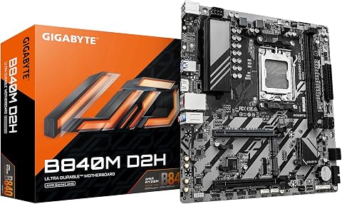 GIGABYTE B840M D2H Placa Base - Procesadores AMD Ryzen 9000, VRM de 5+2+2 Fases, hasta 7600 MHz DDR5, 1xPCIe 4.0 + 1xPCIe 3.0 M.2, LAN 2.5GbE, USB 3.2 Gen 1