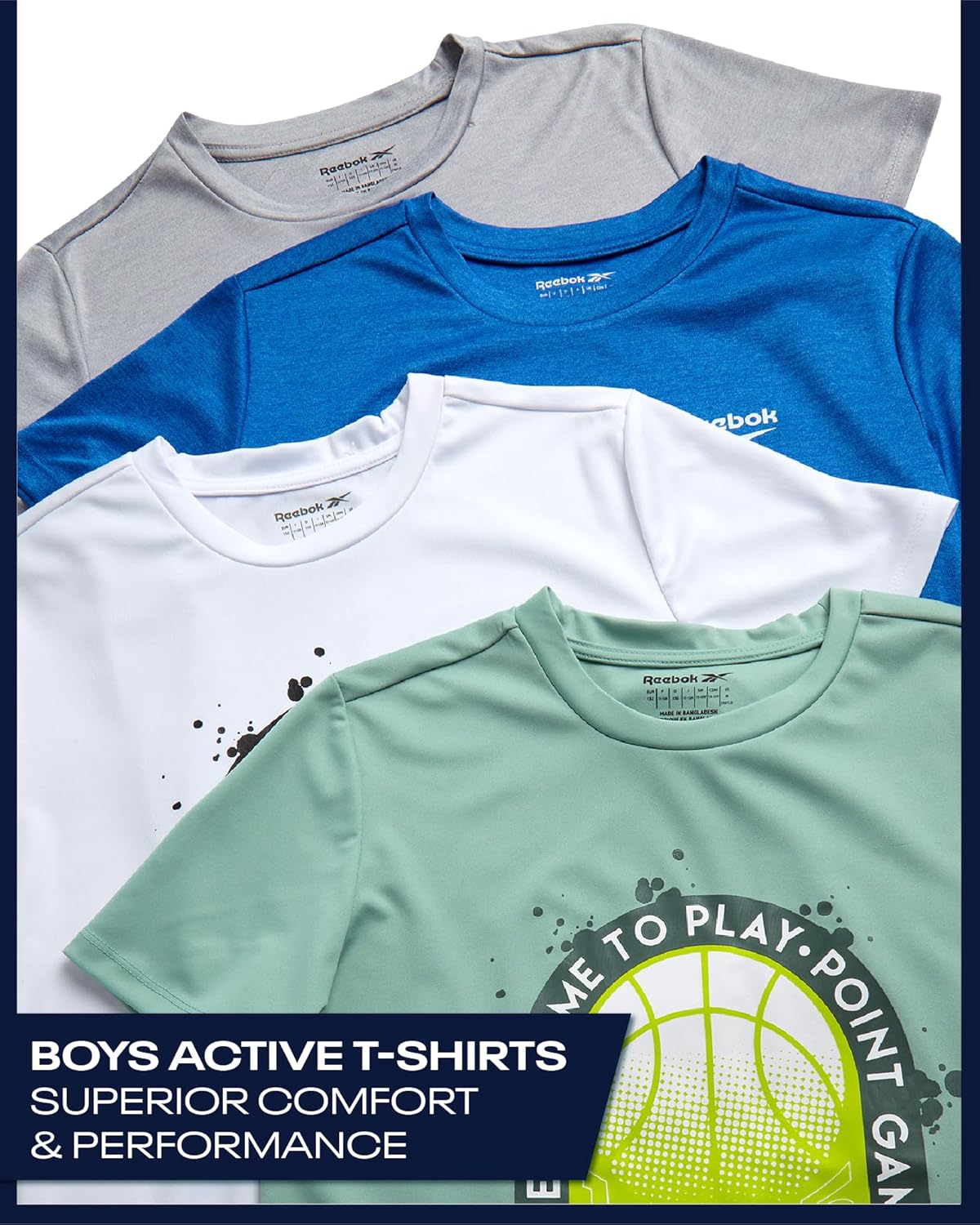 Reebok Active Boys Tshirts - 4 Pack Dry Fit Crew Neck Short Sleeve Boys Athletic Shirts Youth Kids Activewear - Image 2