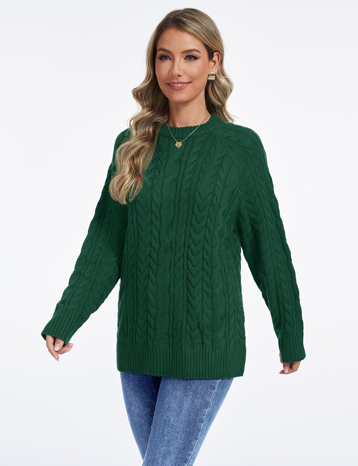 YUCOLEN Women's Chunky Cable Knit Pullover Sweater Crewneck Loose Vintage Casual Fall Long Sleeve Old Money Sweaters - Image 8