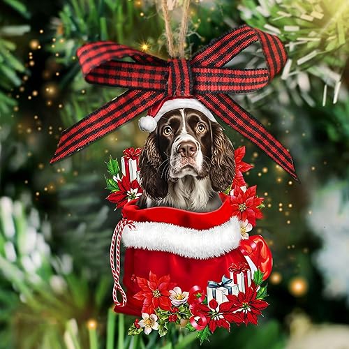 Miniatura 5 de Talataca Springer Spaniel inglés con un sombrero de Navidad, corona de perro 2D plano para espejo retrovisor de automóvil, accesorios para