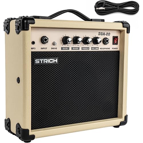 STRICH 20W Portable Electric Guitar Amp, Lightweight Practice Amplifier with Clean & Overdrive Dual Channels, Professional Noise Reduction Cable Included (Vibrant Yellow)