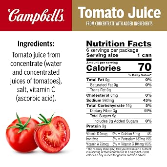 Campbell's 100% Tomato Juice, 11.5 fl oz Can (24 Pack)