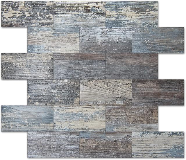 Amazon Brand - Umi 10-Sheet Peel and Stick Backsplash PVC Wall Tile for Kitchen Backplash, Bathroom Vanities, Fireplace Decor, Laundry Table, Stair Decals in Light Rustic, Plastic-Sheets