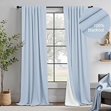 Light Blue Blackout Curtains 90 Inches Long for Bedroom 2 Panel Set Thermal Insulating Room Darkening Draperies for Living Room Black Out Linen Drapes Winter Cold Blocking Grand Millenial 52x90 Length