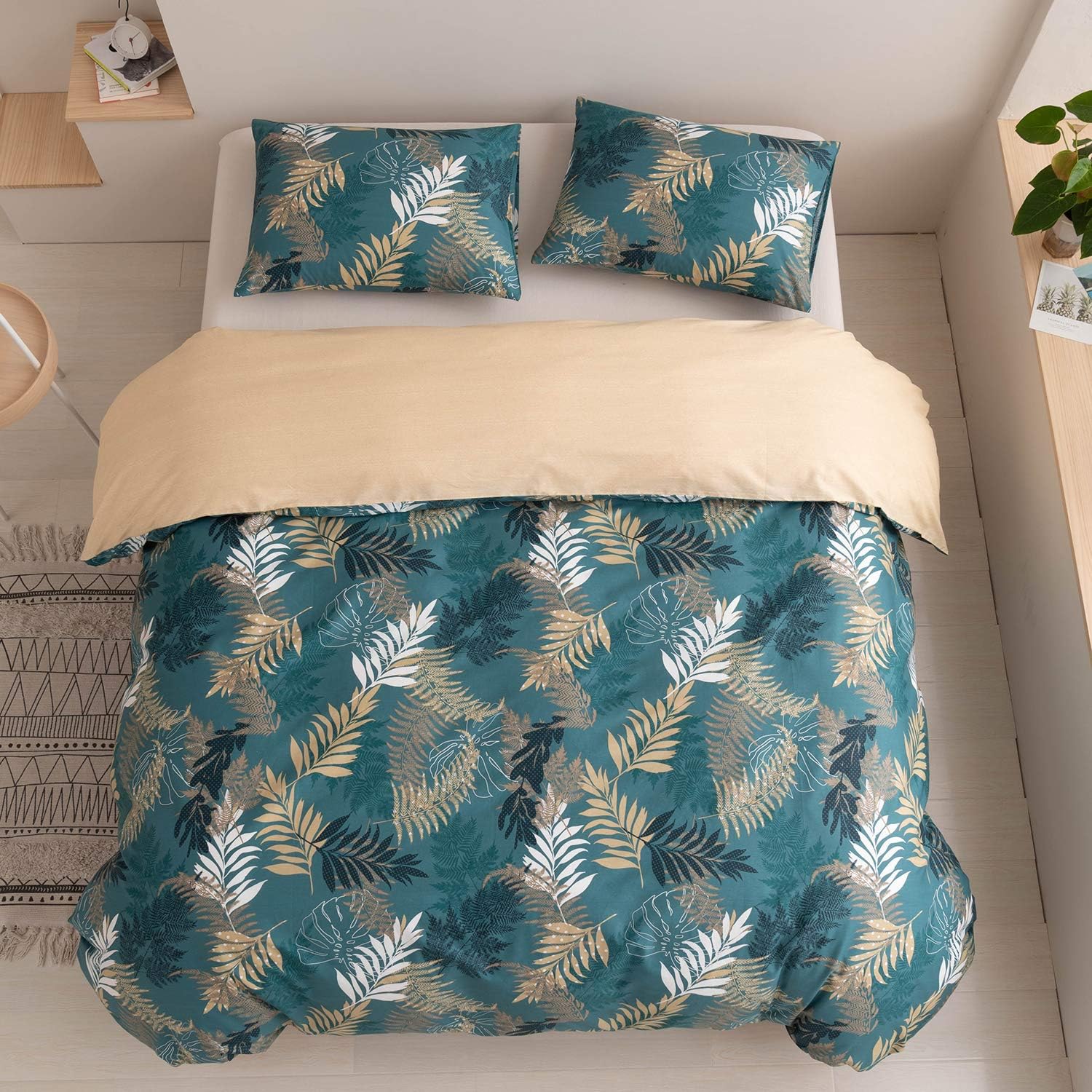 Prоmо 40% оƒƒ VClife Chic Green Brown Duvet Cover Sets Super Soft Cotton Tropical Branches Printed Bedding Sets (No Comforter) Twin Cottage Floral Bedding Set (1 Duvet Cover 2 Pillow Cases)