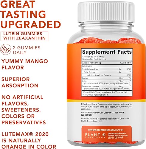 Miniatura 2 de Gomitas de luteína y zeaxantina  Deliciosas vitaminas veganas para la salud ocular clínicamente estudiadas de 20 mg de luteína y zeaxantina para