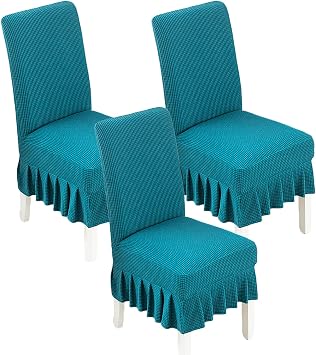 Thick Dining Room Chair Slipcovers with Skirt 3 Pack Blue Stone Stretch Removable Chair Covers Dorm Chair Cover Non Slip Washable Furniture Protector Country Style for Hotel PTC33C