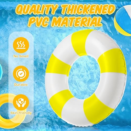 Miniatura 3 de Flotadores de piscina jumbo de 47.24 pulgadas, anillo de natación a rayas, tubo inflable para piscina de niños y adultos, piscina de verano, playa,