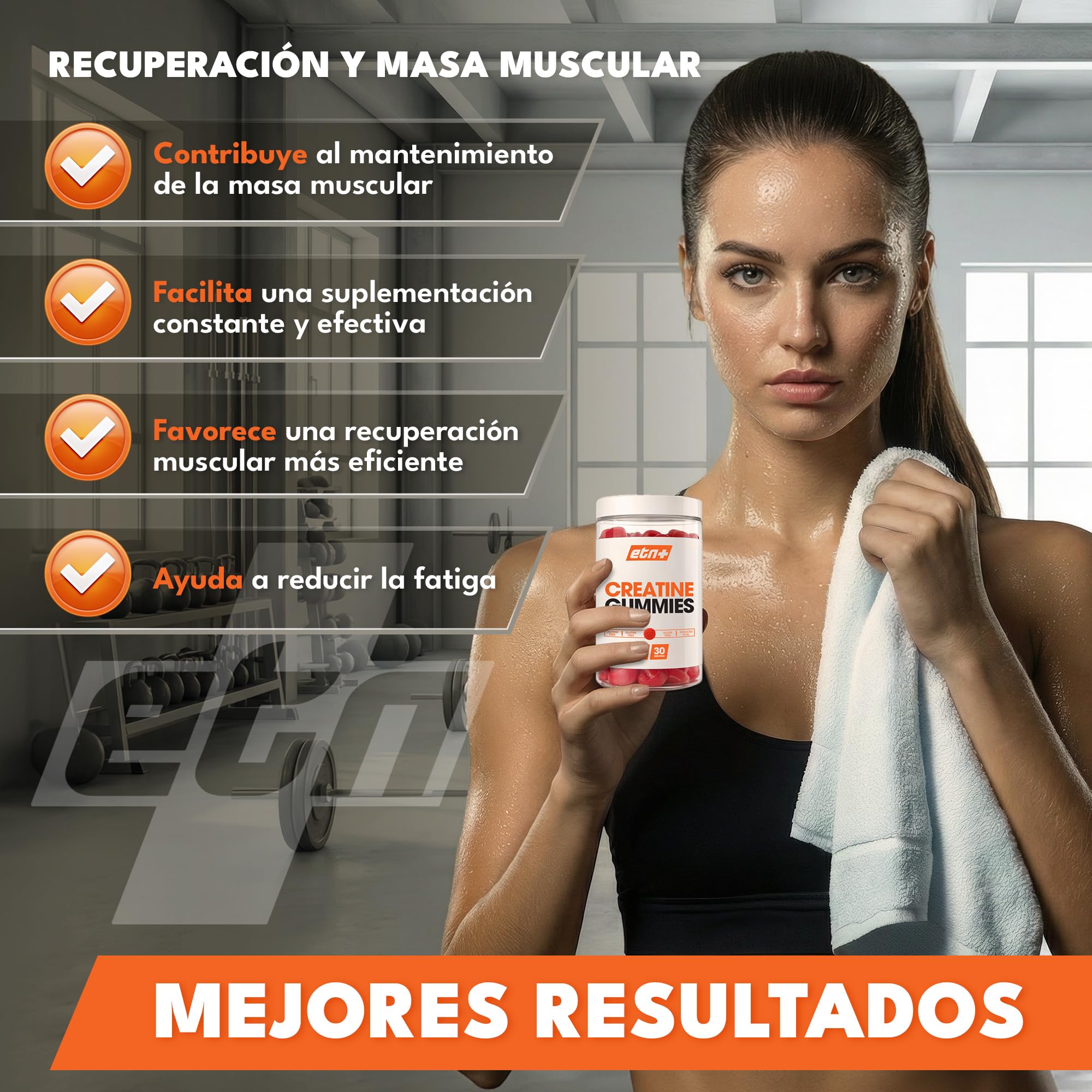 ETN+ Gominolas de Creatina Monohidratada 3000mg | 60 Gummies – 30 Servicios (para 1 mes) | Sin Azúcar, Sin Gluten | Alternativa Cómoda a la Creatina en Polvo | Ingredientes de Origen Natural | Fresa — view 3
