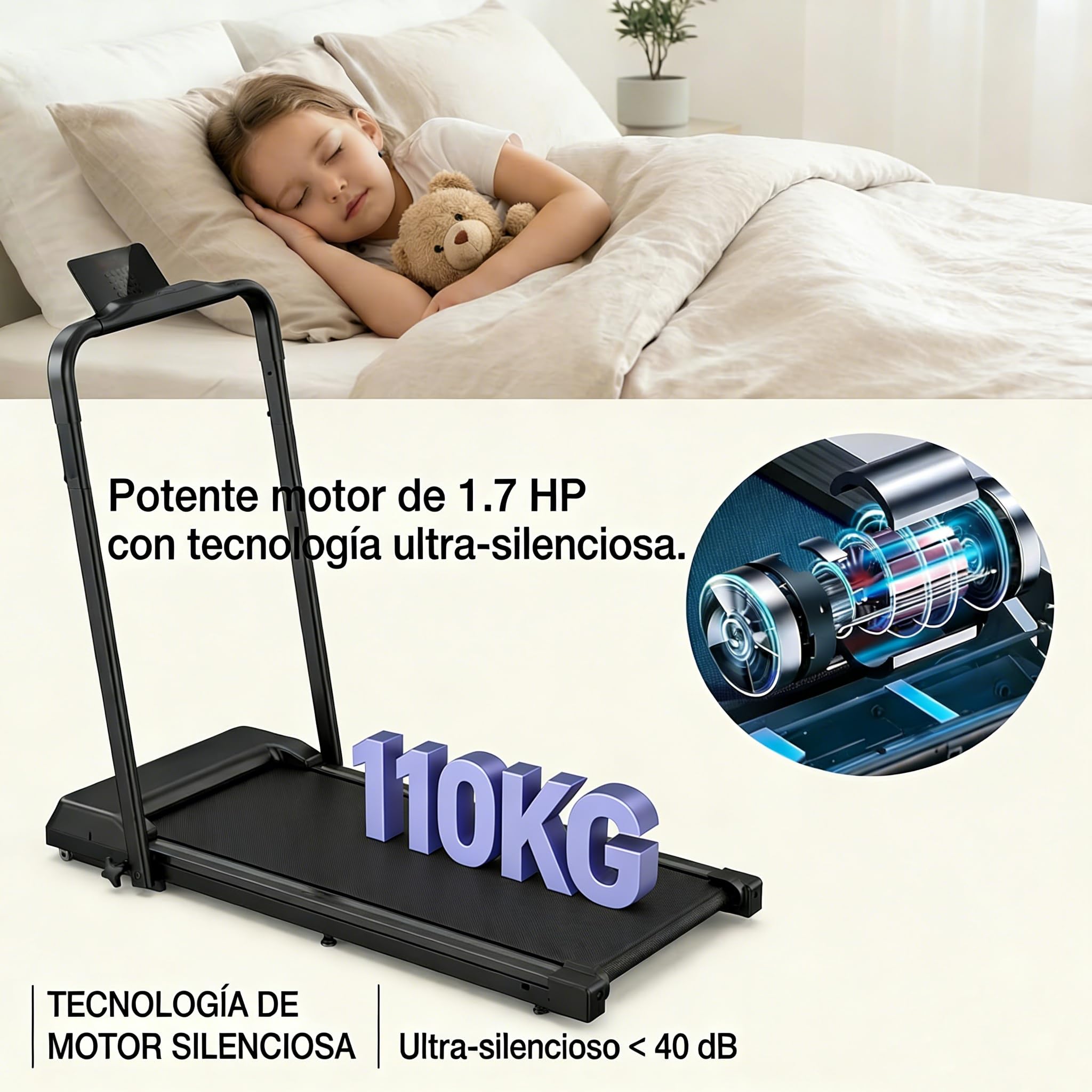 Tapis roulant per casa pieghevole – Upgraded Durevole & Portatile Elettrico Treadmill per Home Fitness con forte supporto a ventosa e telecomando, max 10 km/h per Cardio & Walking (nero)