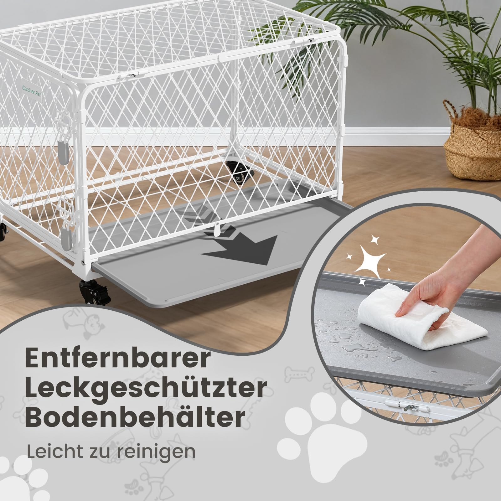 Gardner Pet Hundekäfig faltbar, Transportbox Drahtkäfig, 76x48x49 cm | Diamantgitter, Montagefrei, 4 Rollen, Ausziehbare Schale, Für kleine/mittelgroße Hunde