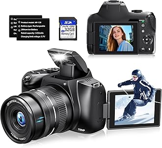 Cameras for Photography, 12X Optical Zoom 4K Digital Camera with WiFi & App Control, 72MP Vlogging Camera with 180° Flip Screen, Auto Focus, 59mm Wide Angle & Macro Lens, 32GB SD Card